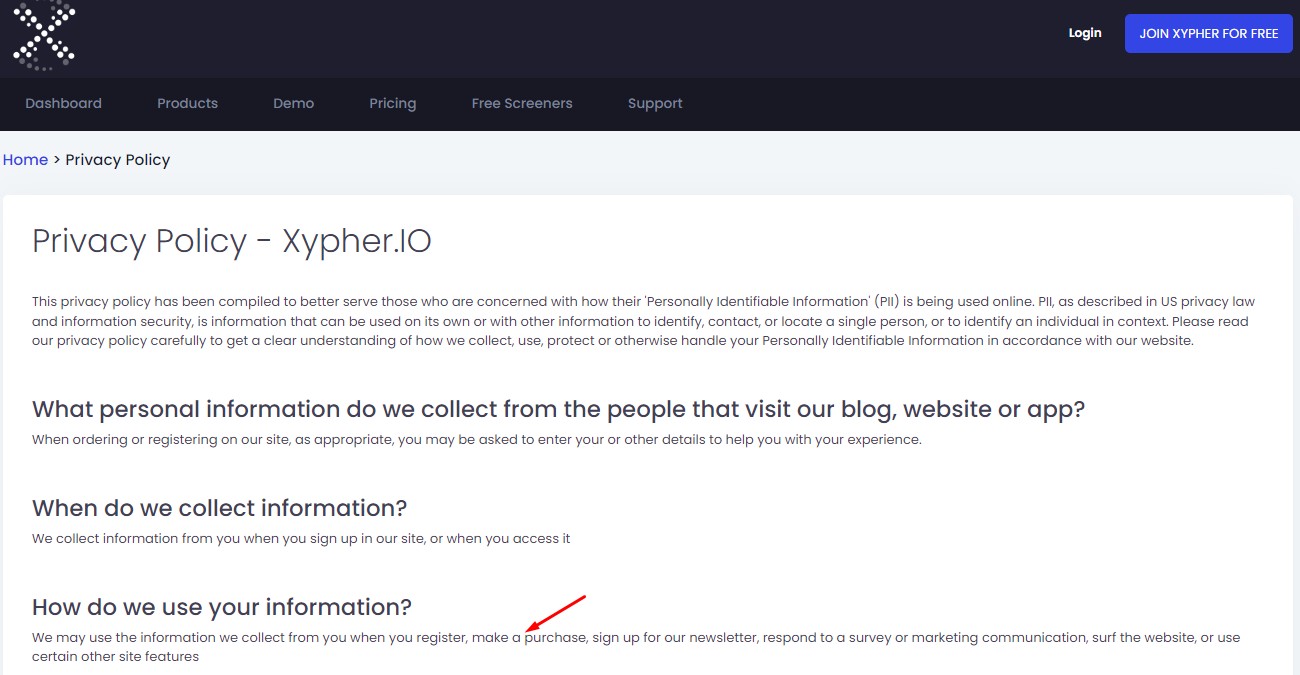 xypher io сайт политика конфиденциальности