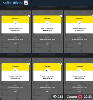 Телеграм Sofia Official скриншоты выплат