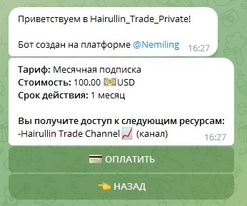 Обзор телеграм бота Hairullin Trade Private bot