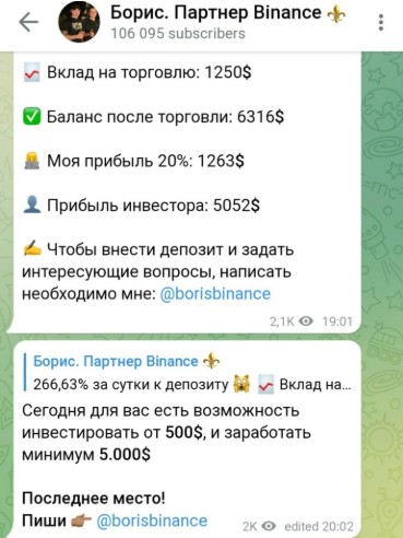 Телеграм канал Борис Партнер Вinance обзор