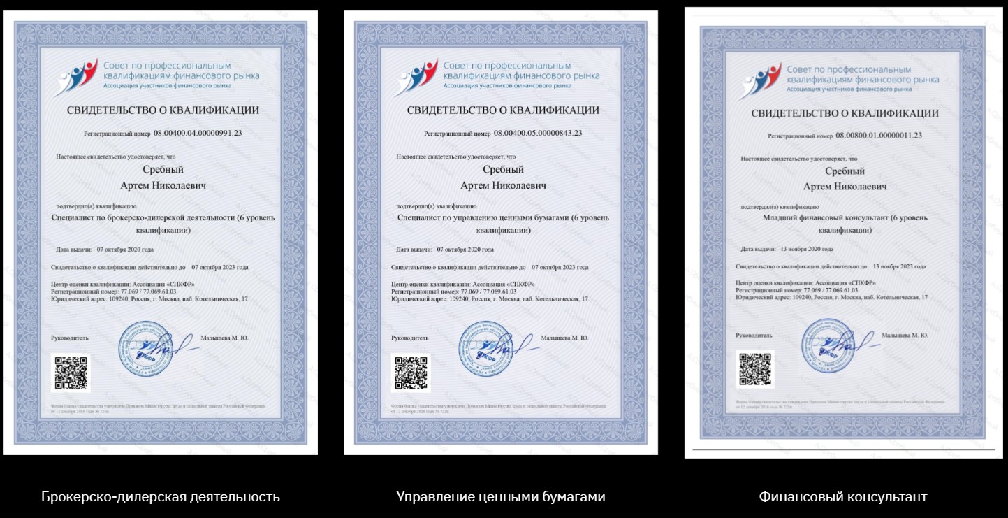 Артем Сребный сертификаты