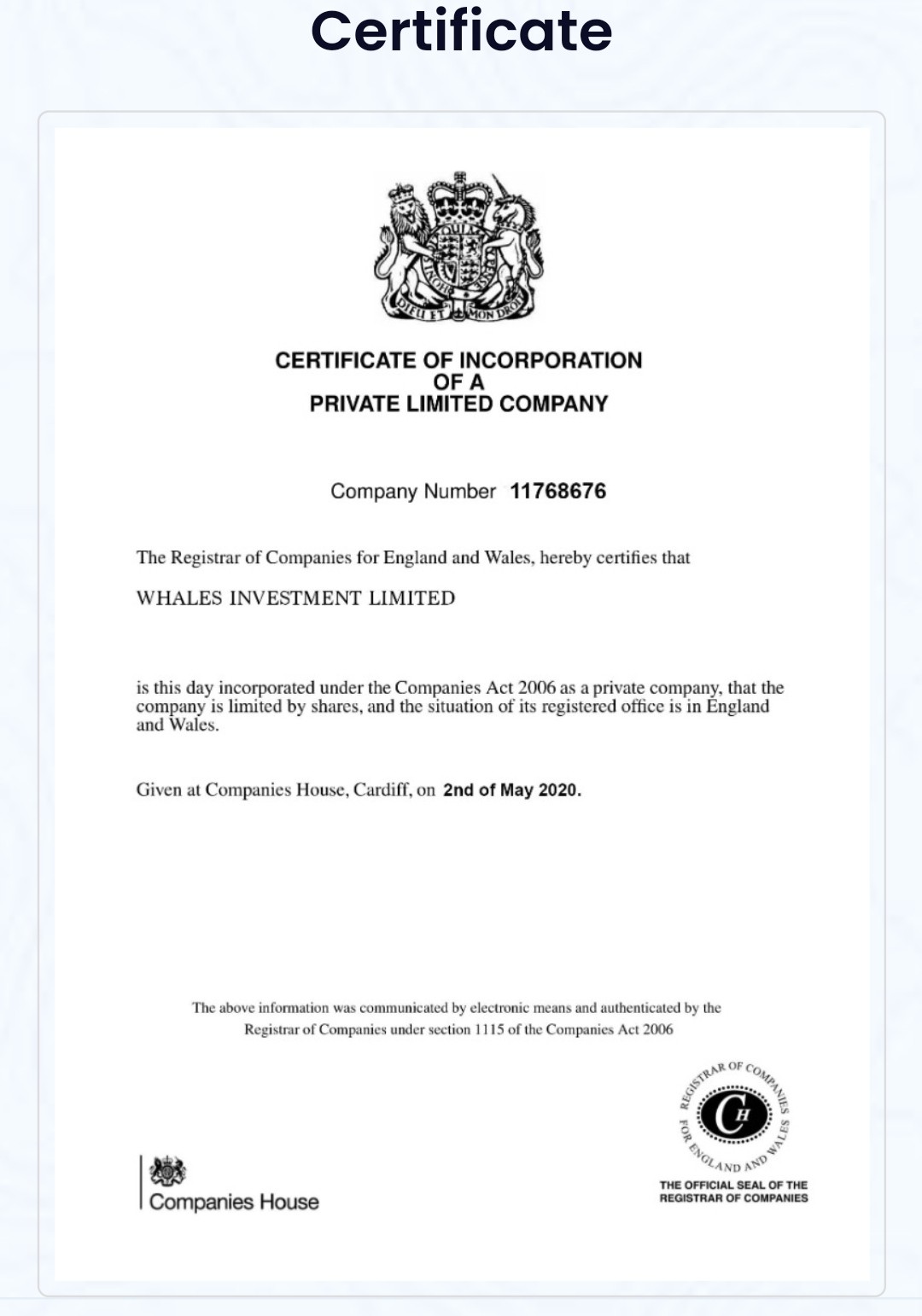 Whale Инвестиции сертификат