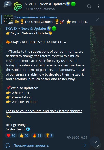 Телеграм Skylex Network