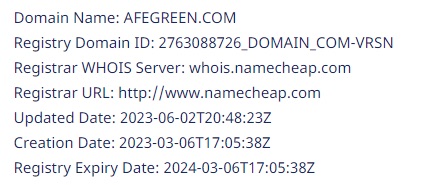 Информация о домене сайта Afegreen