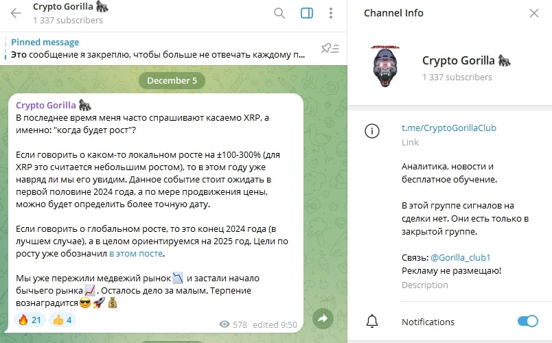 Crypto Gorilla телеграм пост