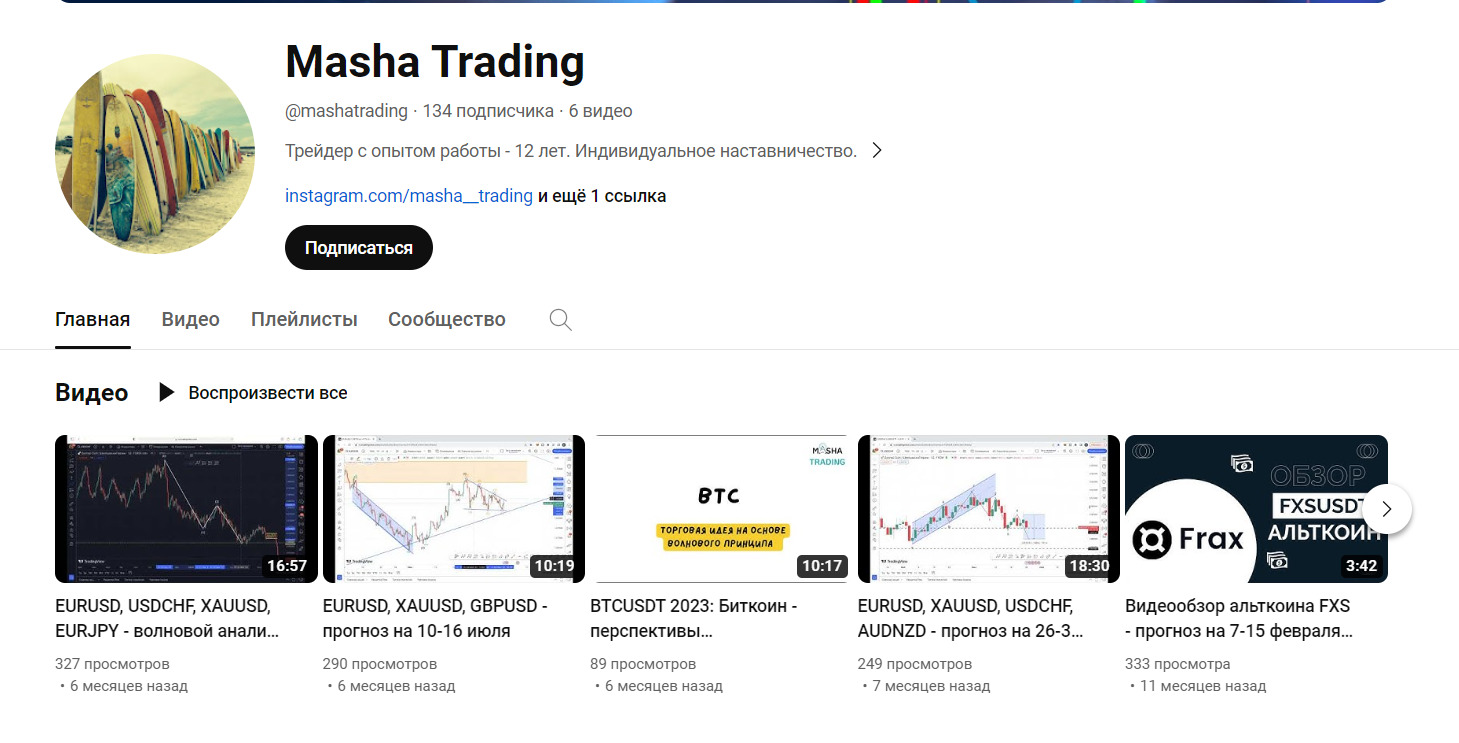 Ютуб проекта  Masha Trading