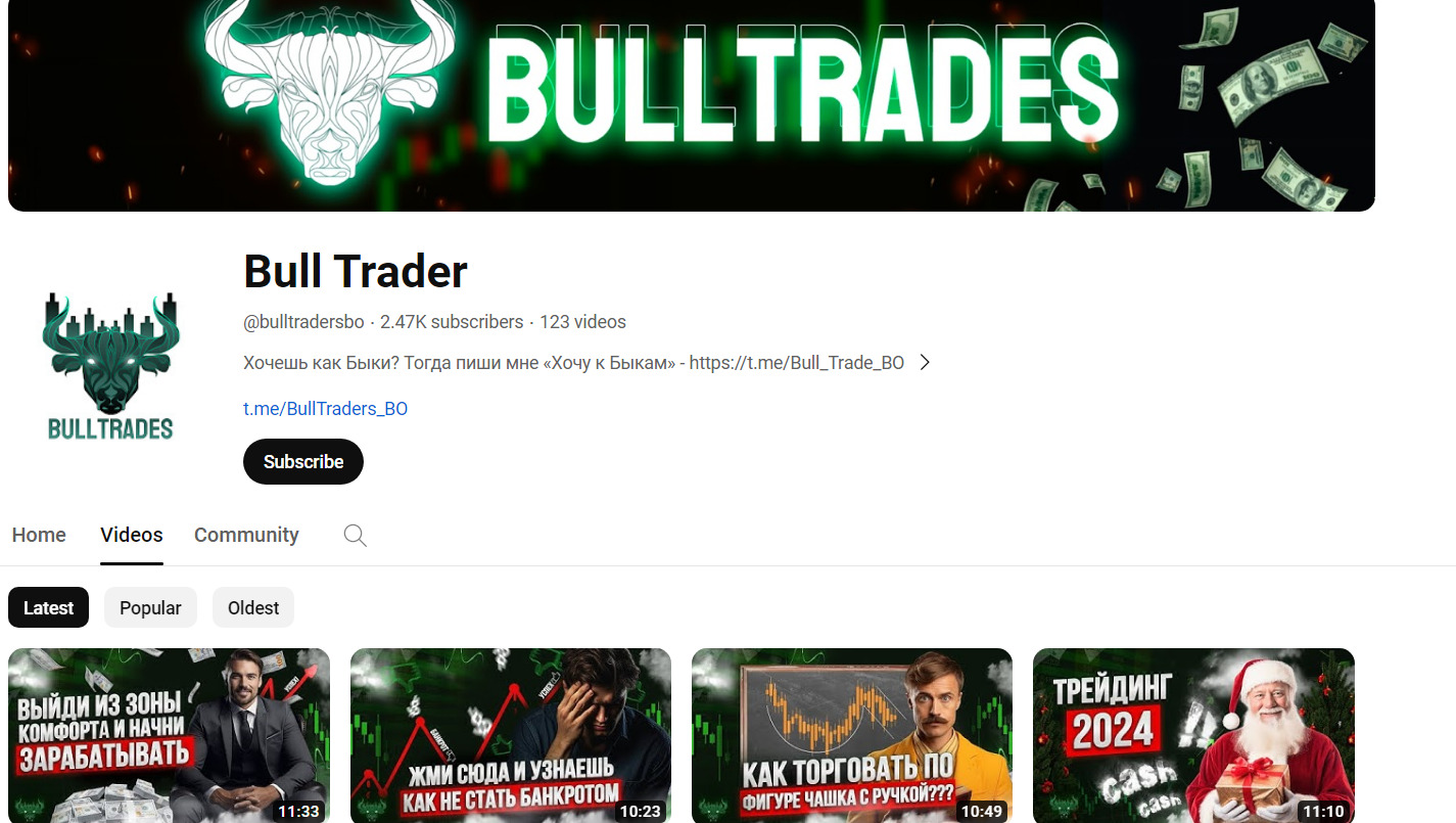 Ютуб проекта Bull Trader